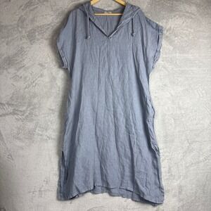 Pure Venice by Stenelle Linen Hooded Tunic Dress Blue Pockets Womens Small